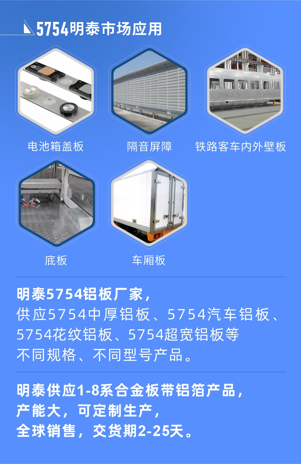 明泰5754鋁板優(yōu)勢

　　1、可焊接性能強，焊接裂縫的傾向低，焊縫和基體金屬的強度高。

　　2、表面的氧化物較少，軋制板材的表面質(zhì)量好，光滑無裂紋，無腐蝕斑點和硝鹽痕跡。

　　3、5754鋁板屬于中高強度的鋁合金，疲勞性能和耐腐蝕性能好。

　　4、可根據(jù)客戶需求定制不同厚度、不同版型的5754鋁板產(chǎn)品。

　　5754鋁板生產(chǎn)以及包裝要求
　　1、表面不允許有裂紋、腐蝕斑點和硝鹽痕跡。

　　2、表面上允許有深度不超過缺陷所在部位壁厚公稱尺寸8%的起皮、氣泡、表面粗超和局部機械損傷，但缺陷深度不能超過0.5mm,缺陷總面積不超過板材總面積的5%。

　　3、允許供貨方沿型材縱向打光至表面光滑。

　　4、其他要求：有需求方和供貨方自己擬定。

